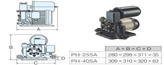 Máy Bơm Nước Chân Không Hanil PH 255A - Kích Thước Cơ Khí